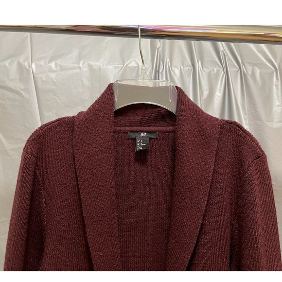 H&M Knit Cardigan (Burgundy red) peplum & shawl collar - Picture 5 of 6